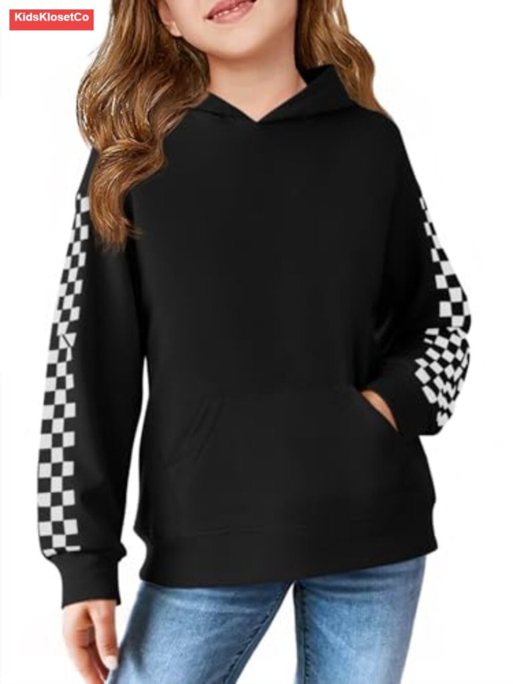 Girls Hooded Plaid Sweatshirt Long Sleeve Pullover